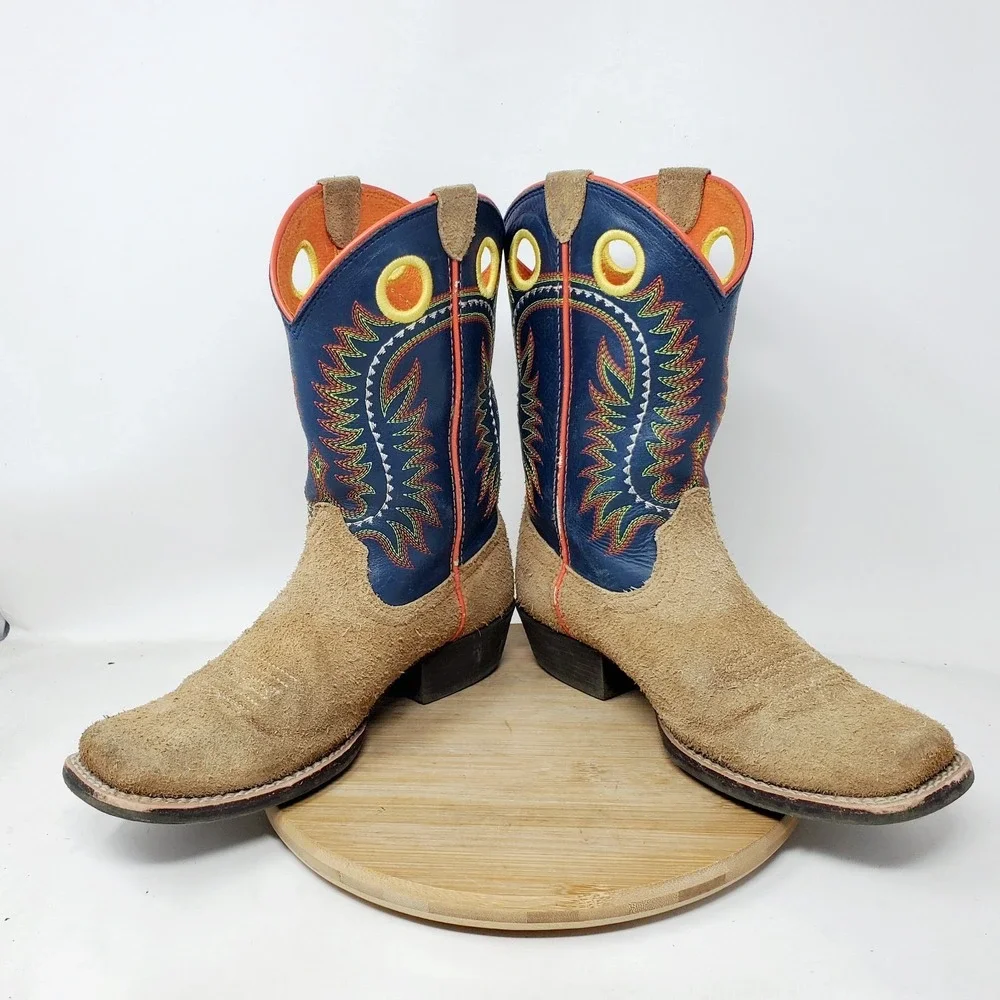 Ariat‎ Derby Monroe Boots Kids 3 Western Roughout Square Toe Boys Girls Shoes